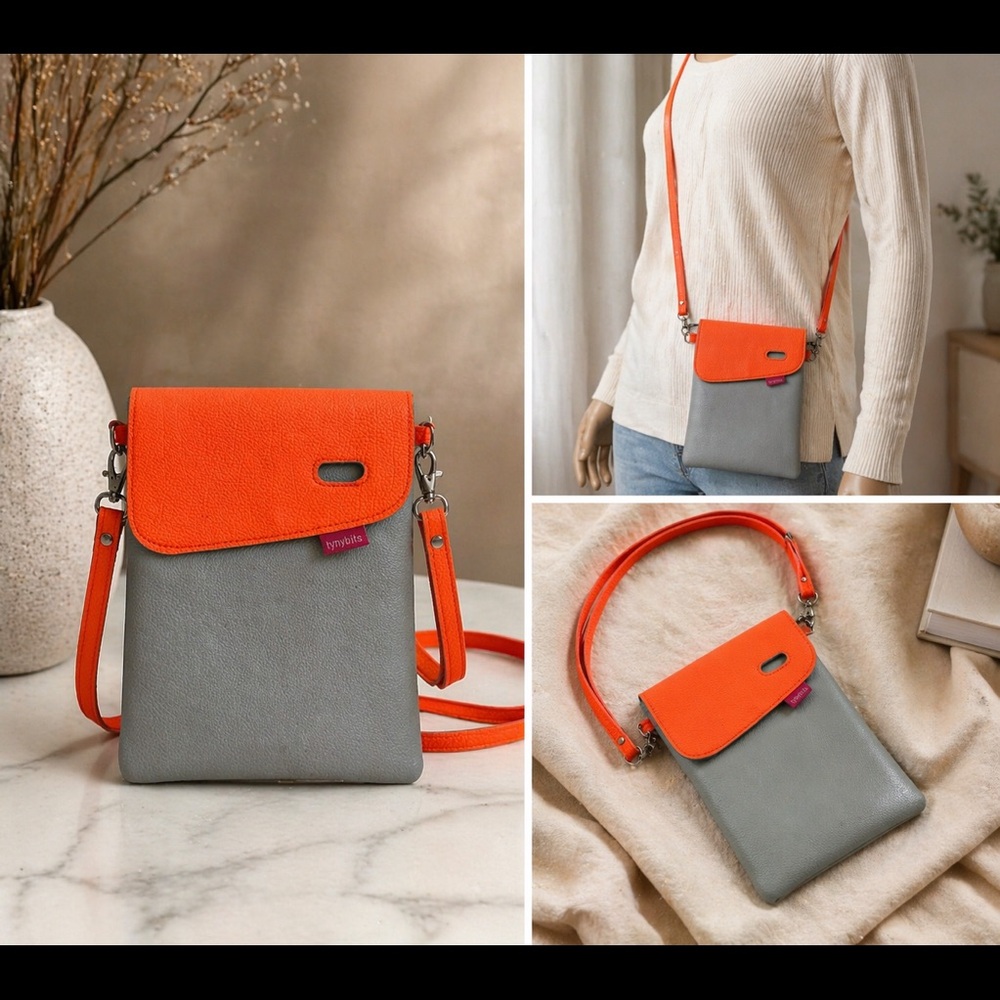 Gray and orange Crossbody bag pre-on unisex kids or adults